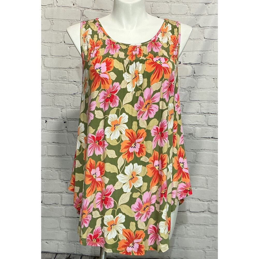 NEW Lane Bryant Women's Olive Floral Swing Smoked Tank (Size 18/20)
